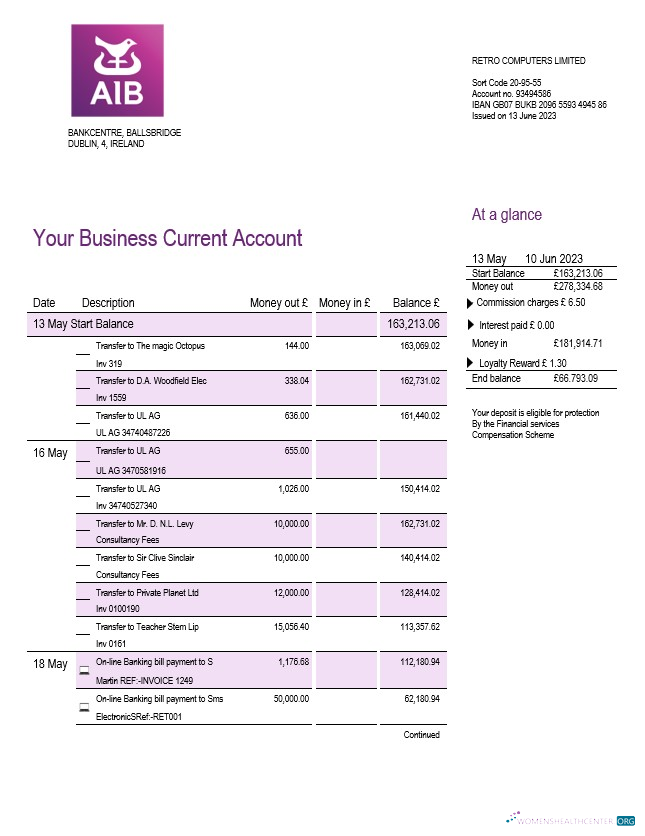 Download Allied Irish Banks (AIB) enterprise statement Word and PDF template Photoshop template